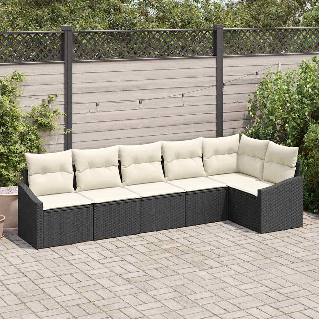 Set Divano da Giardino 6 pz Nero e Bianco polyrattan
