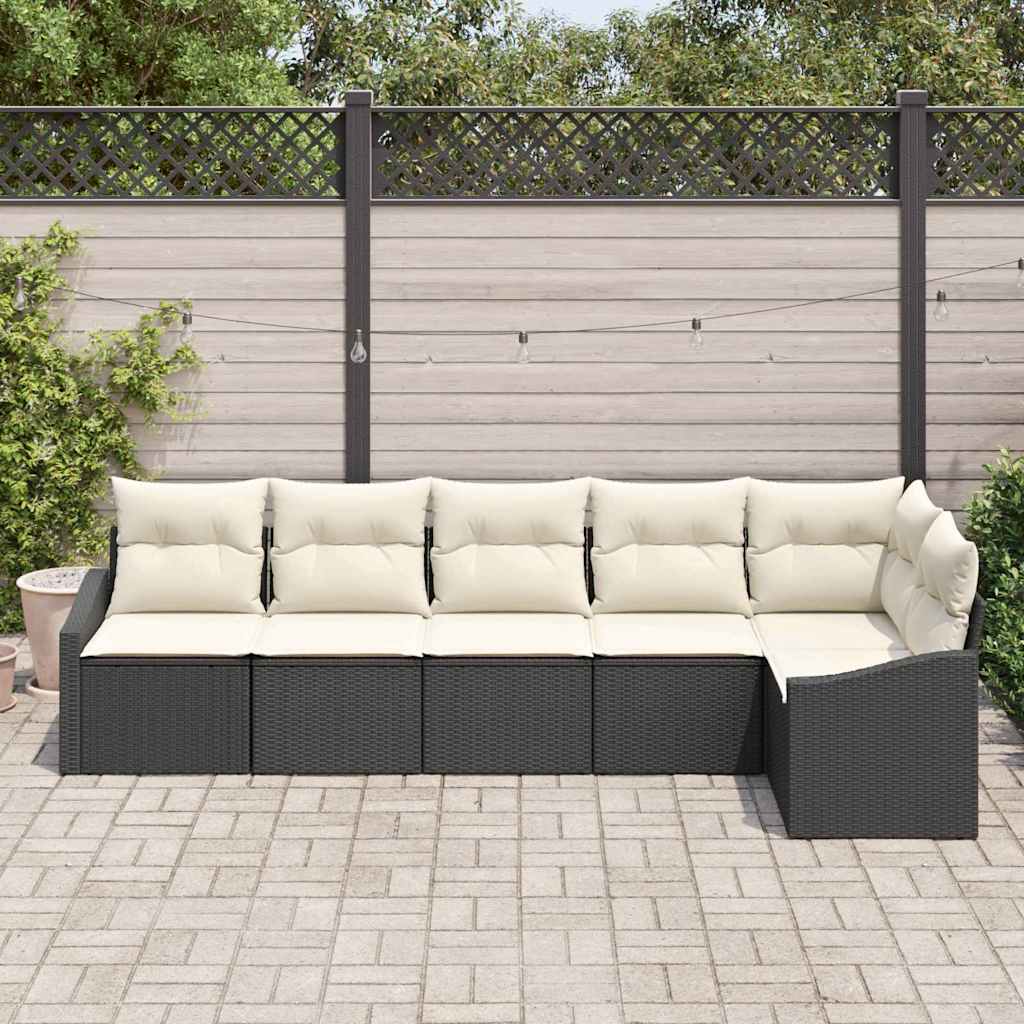 Set Divano da Giardino 6 pz Nero e Bianco polyrattan