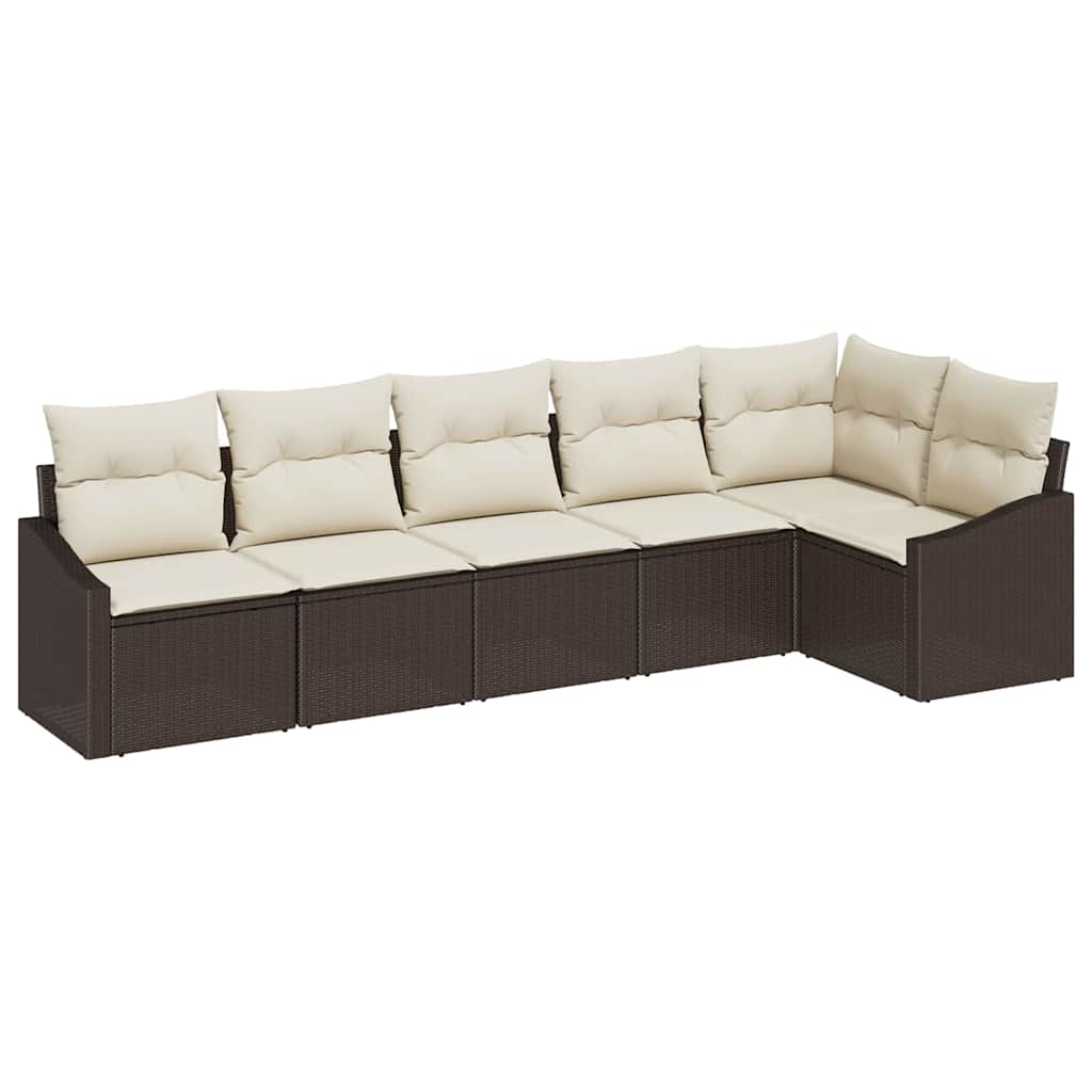 Set Divano da Giardino 6 pz Marrone e bianco polyrattan