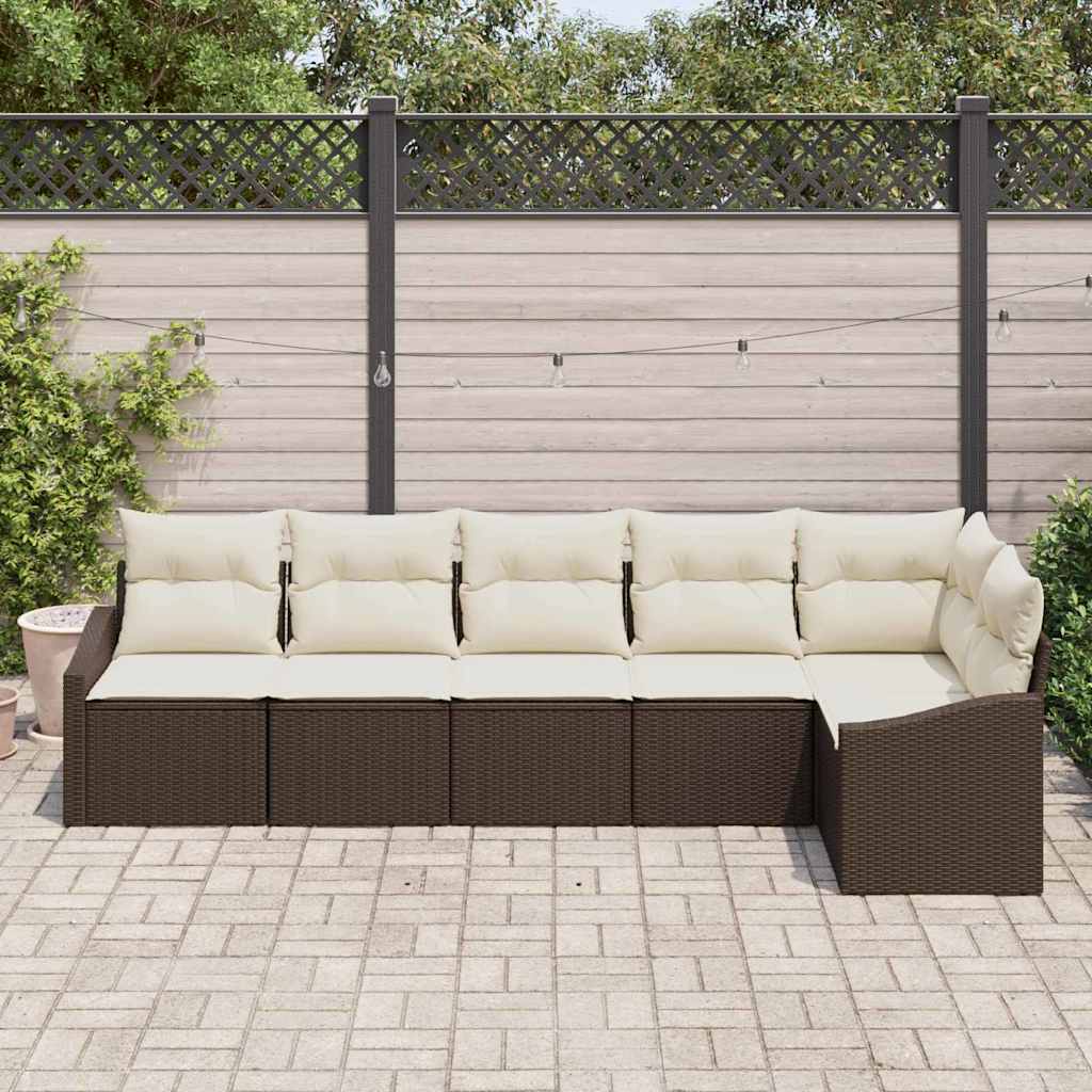Set Divano da Giardino 6 pz Marrone e bianco polyrattan