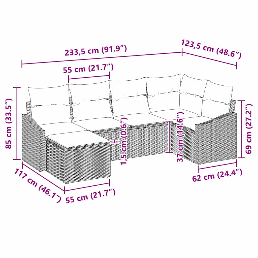 Set da Pranzo per Giardino 6 pz Grigio chiaro