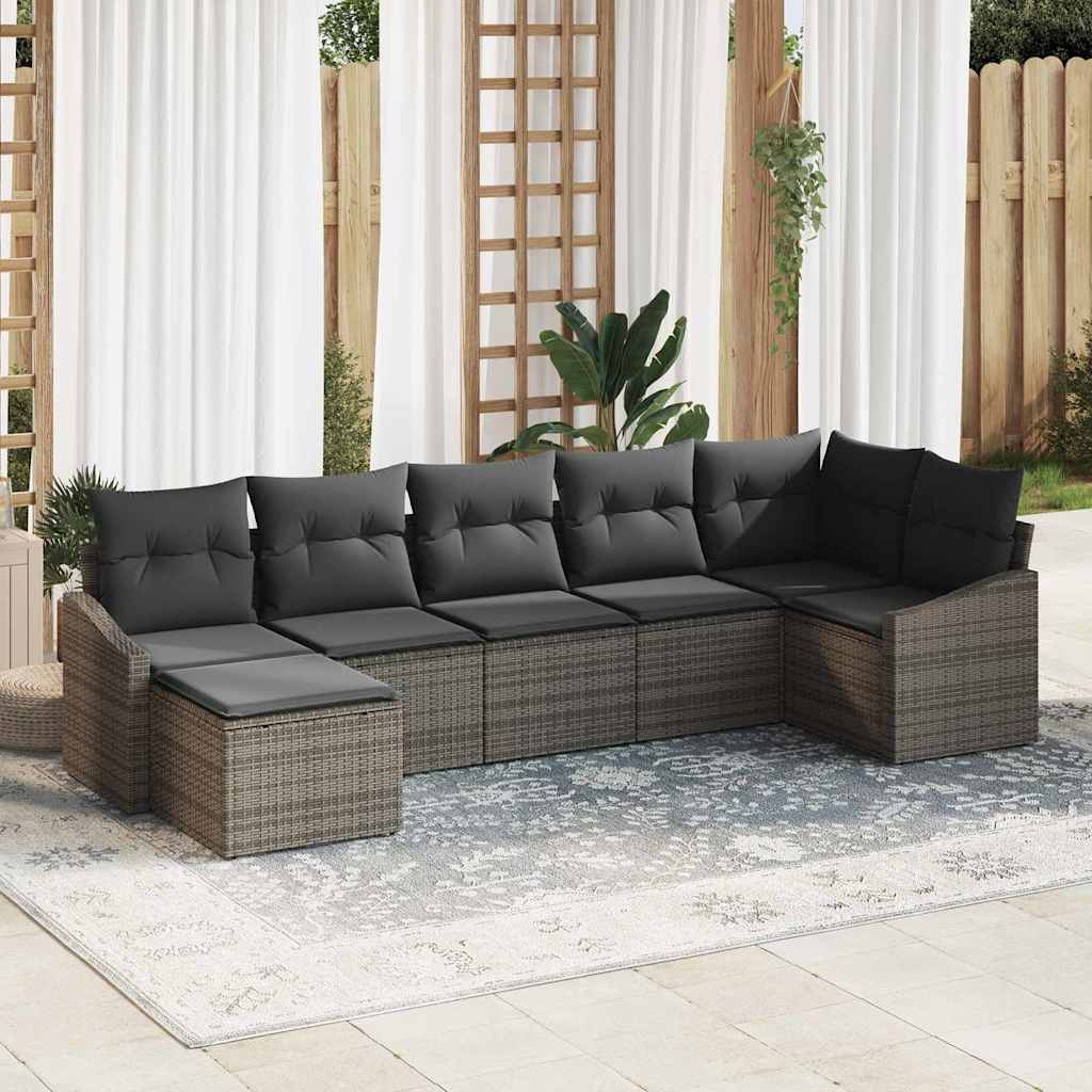 Set Divano da Giardino 7 pz Grigio polyrattan