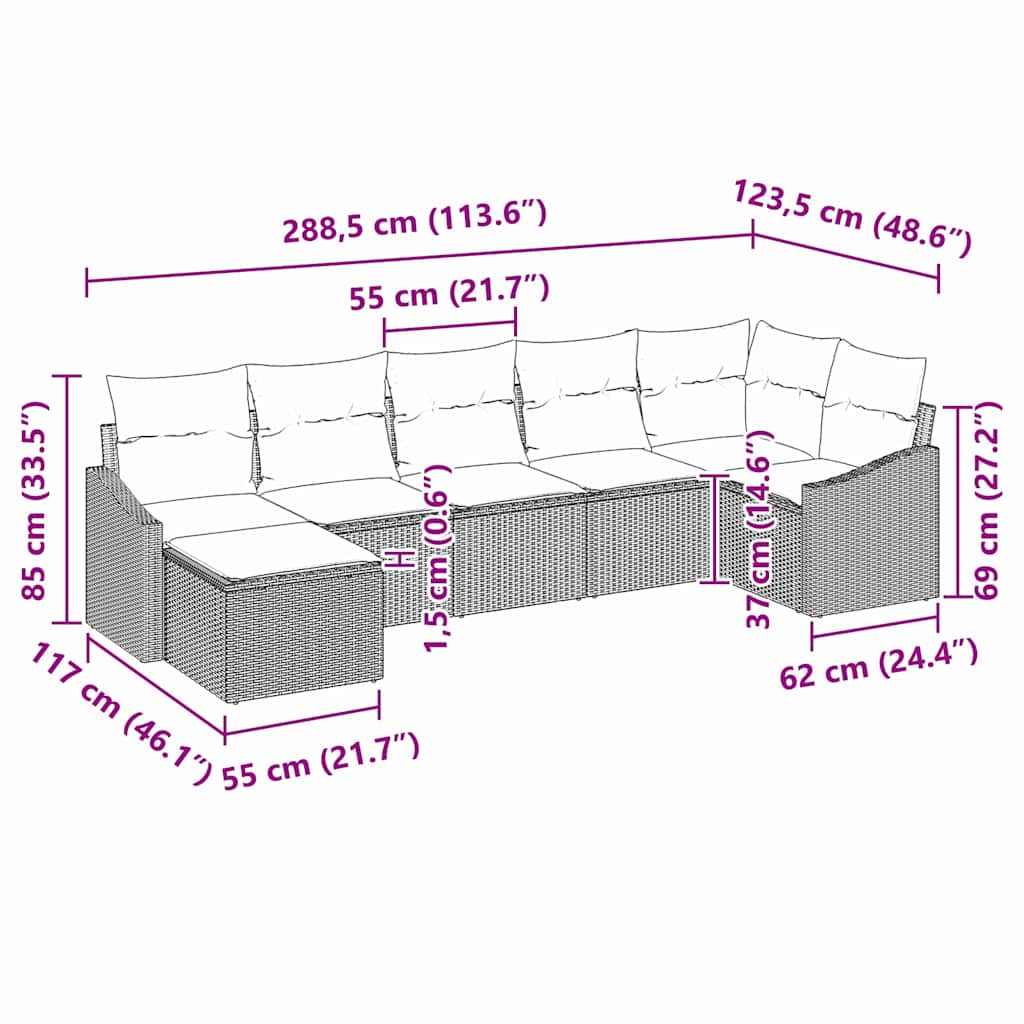 Set Divano da Giardino 7 pz Grigio polyrattan