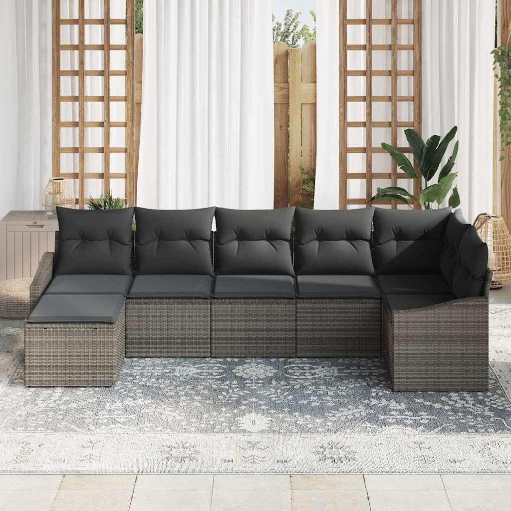 Set Divano da Giardino 7 pz Grigio polyrattan