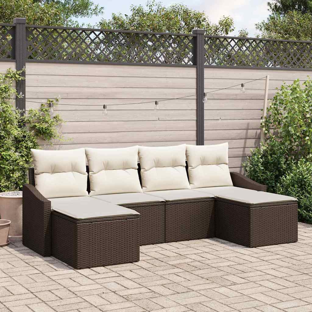 Set da Pranzo per Giardino 6 pz Marrone e Crema polyrattan