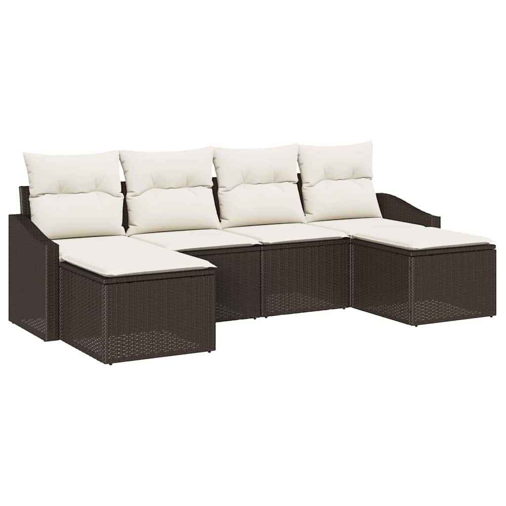 Set da Pranzo per Giardino 6 pz Marrone e Crema polyrattan