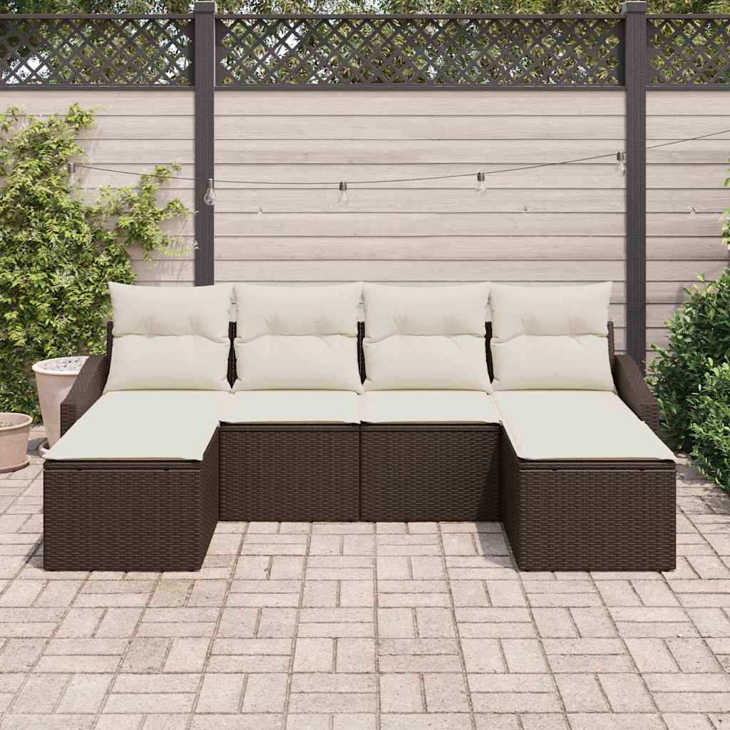 Set da Pranzo per Giardino 6 pz Marrone e Crema polyrattan