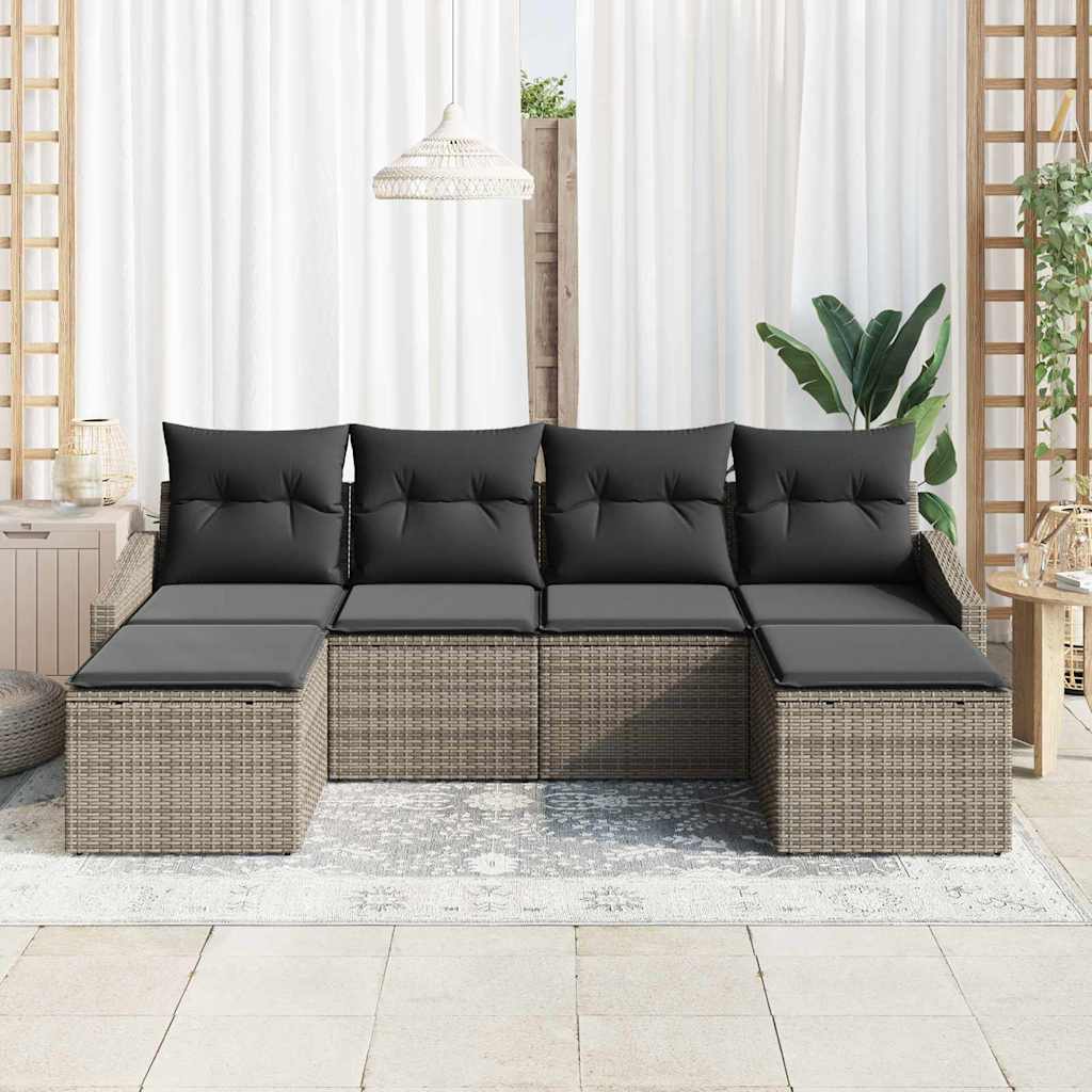 Set da Pranzo per Giardino 6 pz Grigio polyrattan