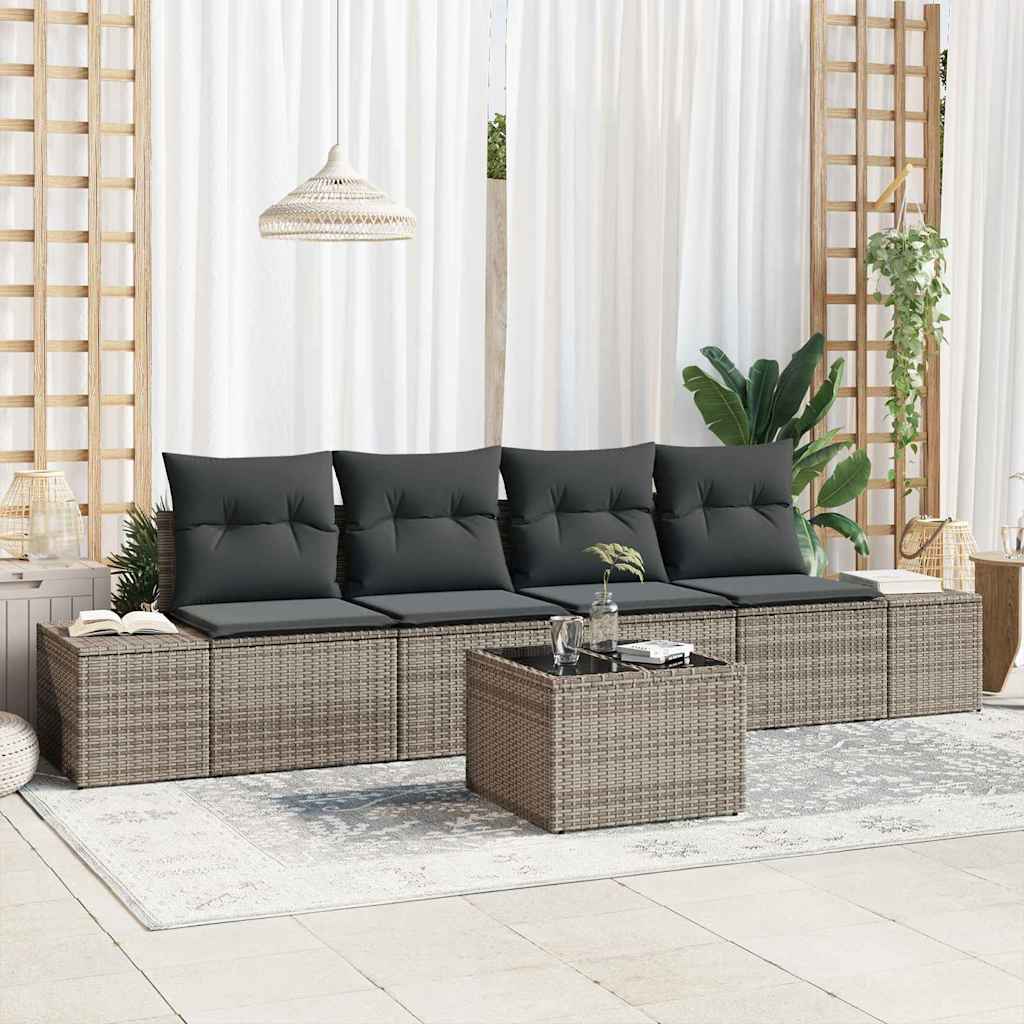 Set Divano da Giardino 5 pz Grigio polyrattan