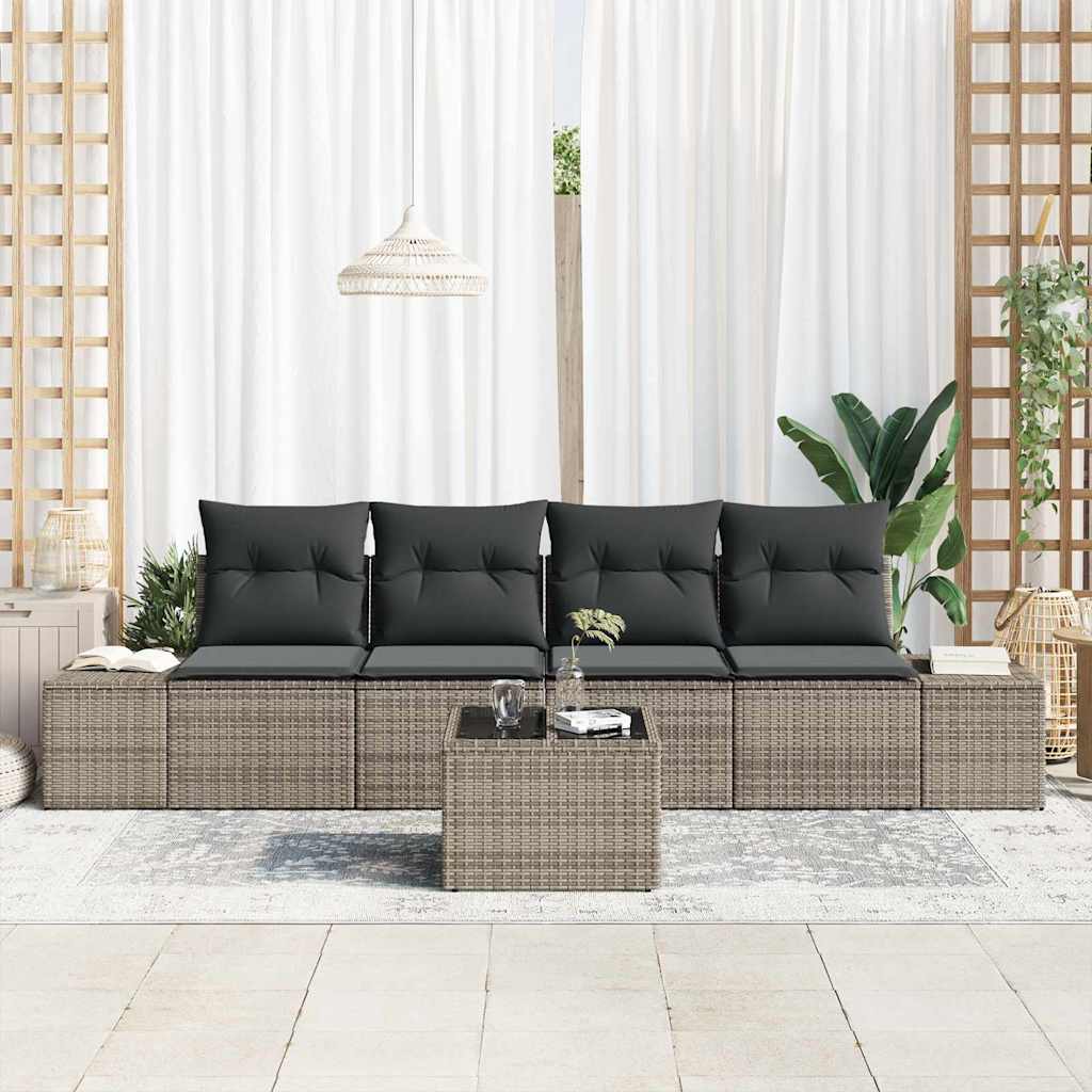 Set Divano da Giardino 5 pz Grigio polyrattan