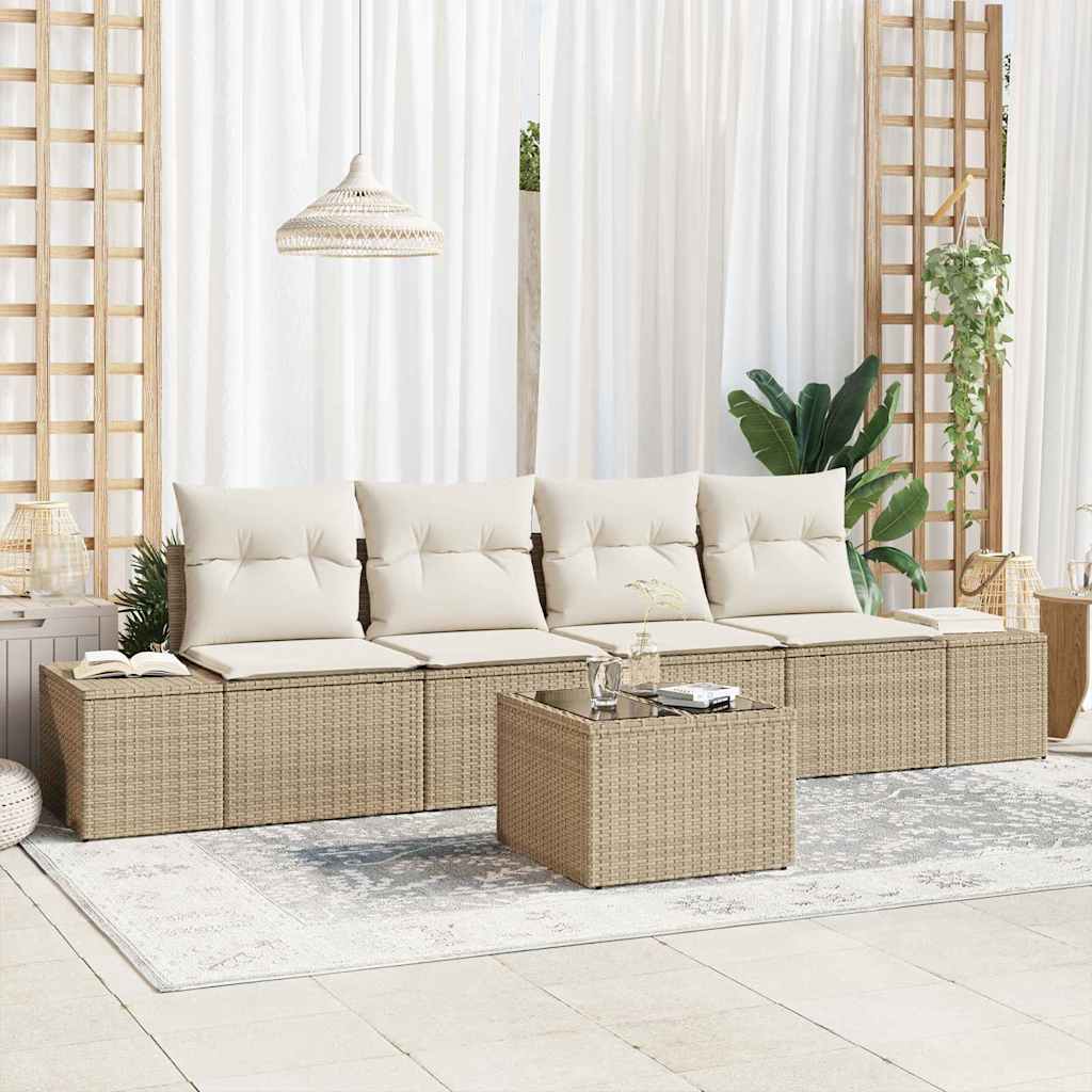 Set Divano da Giardino 5 pz Beige e Crema polyrattan