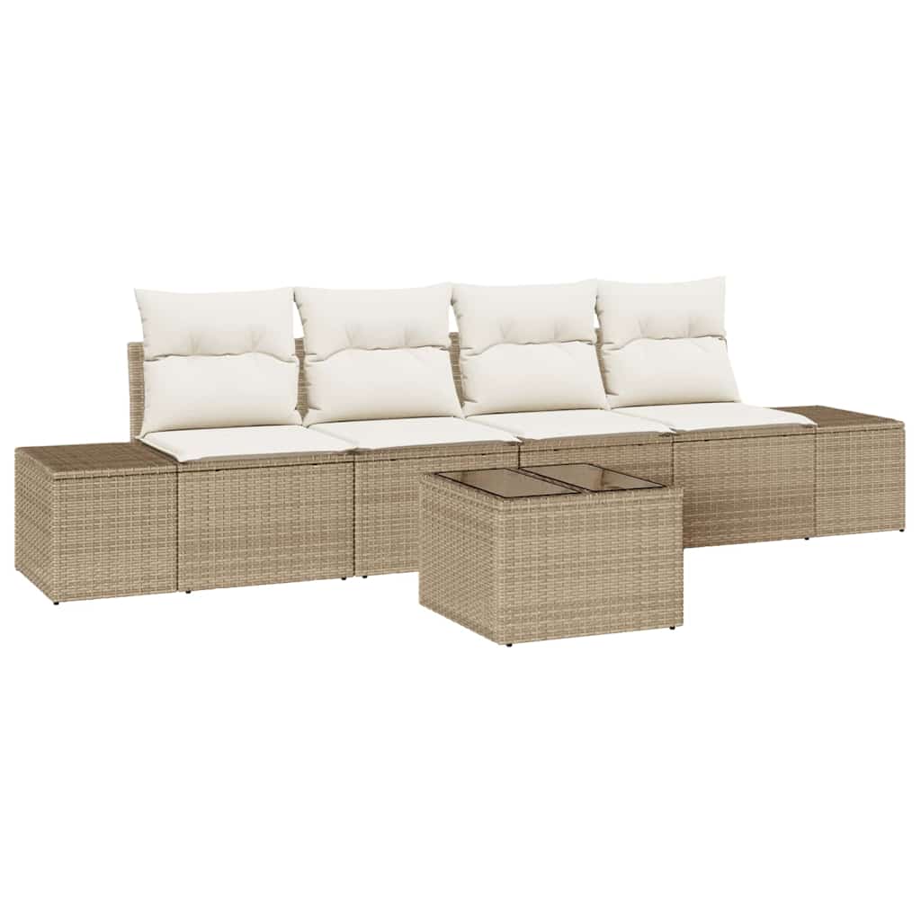Set Divano da Giardino 5 pz Beige e Crema polyrattan