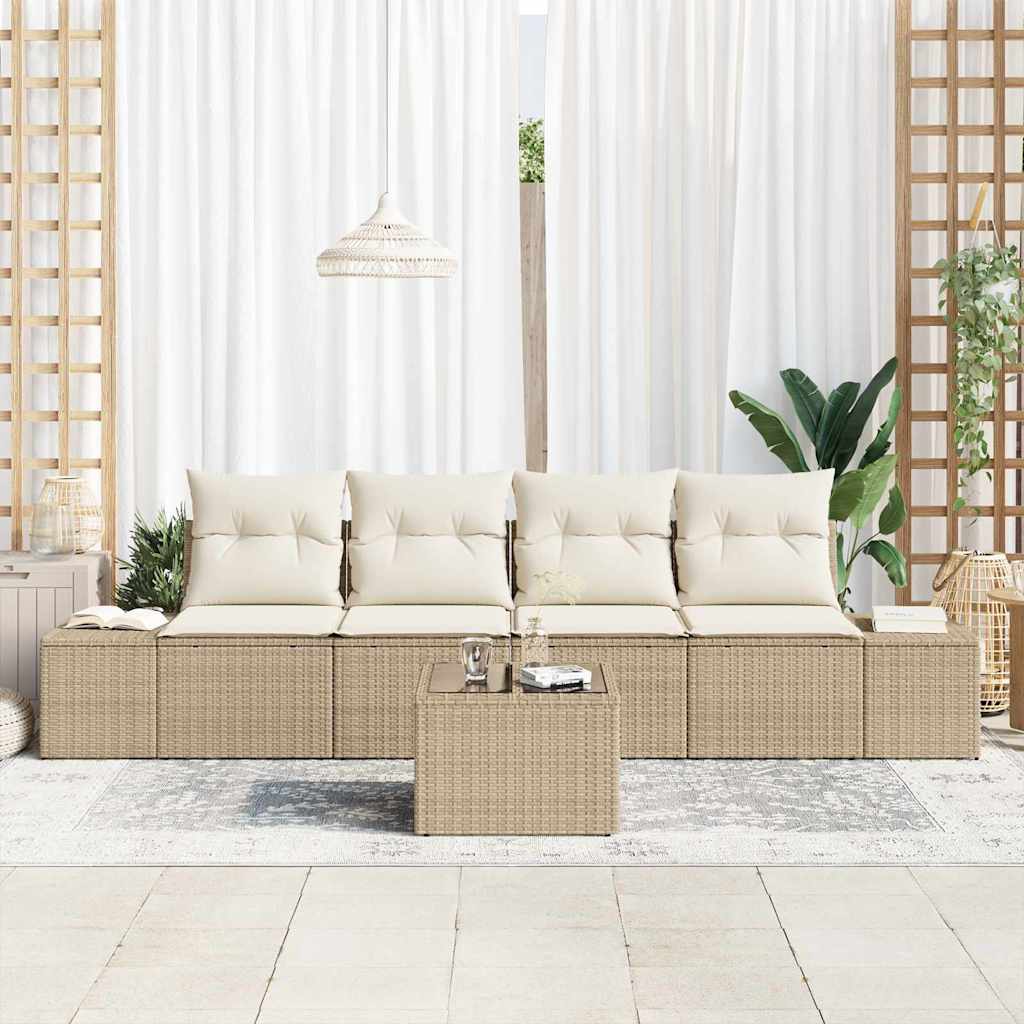 Set Divano da Giardino 5 pz Beige e Crema polyrattan