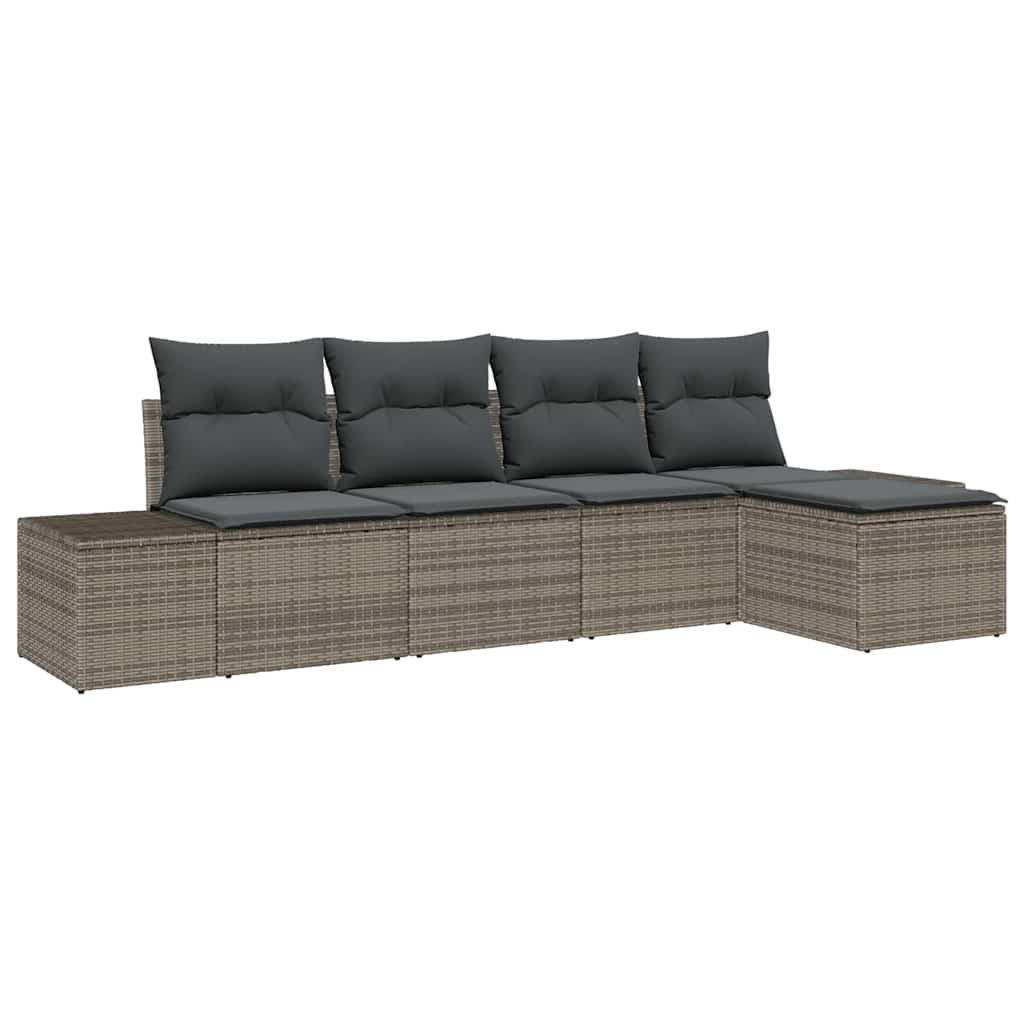 Set Divano da Giardino 5 pz Grigio polyrattan