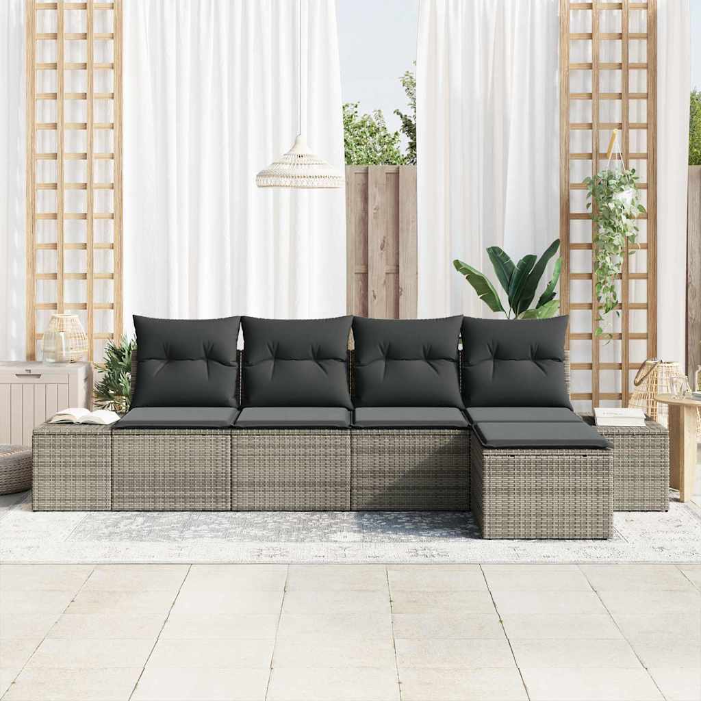 Set Divano da Giardino 5 pz Grigio polyrattan
