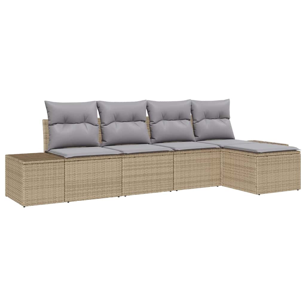 Set Divano da Giardino 5 pz Beige e Grigio Chiaro polyrattan