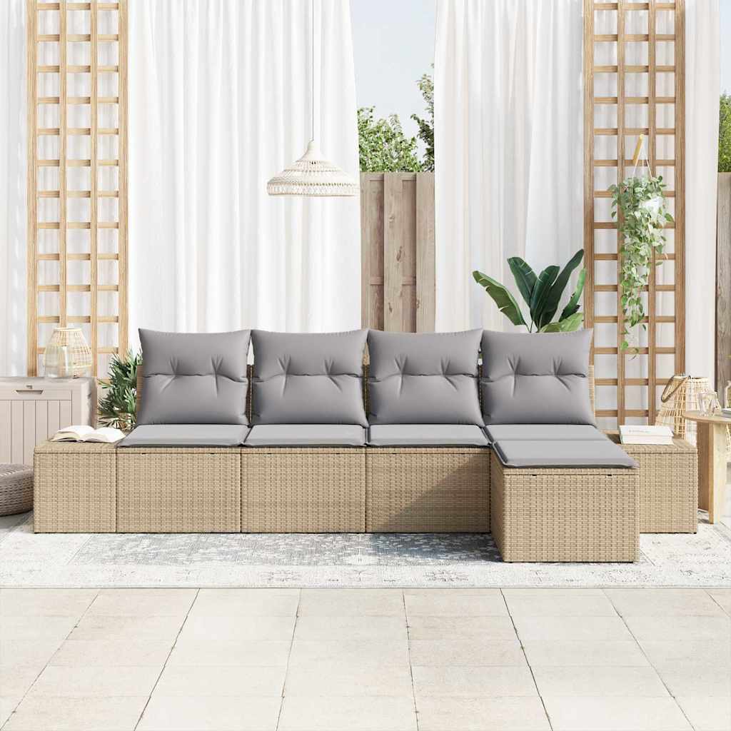 Set Divano da Giardino 5 pz Beige e Grigio Chiaro polyrattan