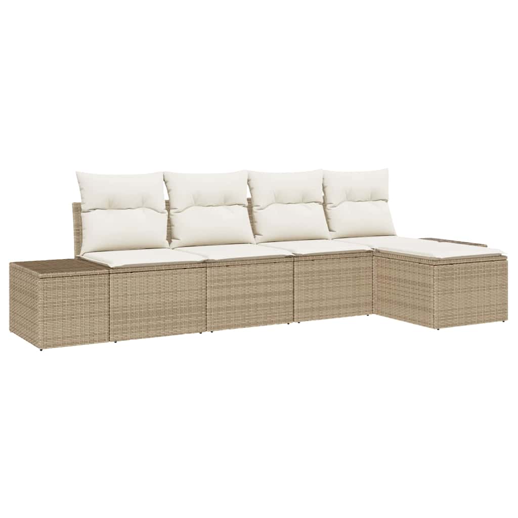 Set Divano da Giardino 5 pz Beige e Crema polyrattan