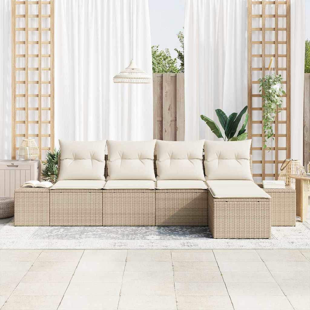 Set Divano da Giardino 5 pz Beige e Crema polyrattan