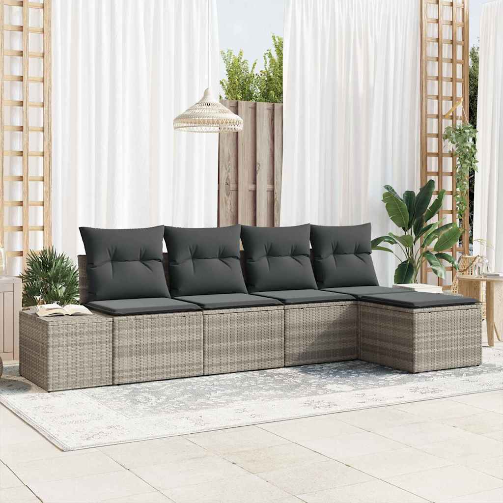 Set Divano da Giardino 5 pz Grigio chiaro polyrattan