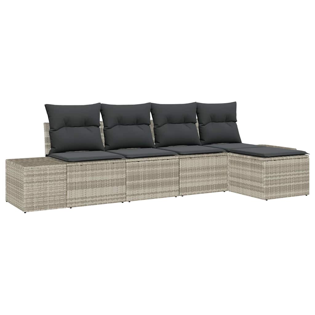 Set Divano da Giardino 5 pz Grigio chiaro polyrattan
