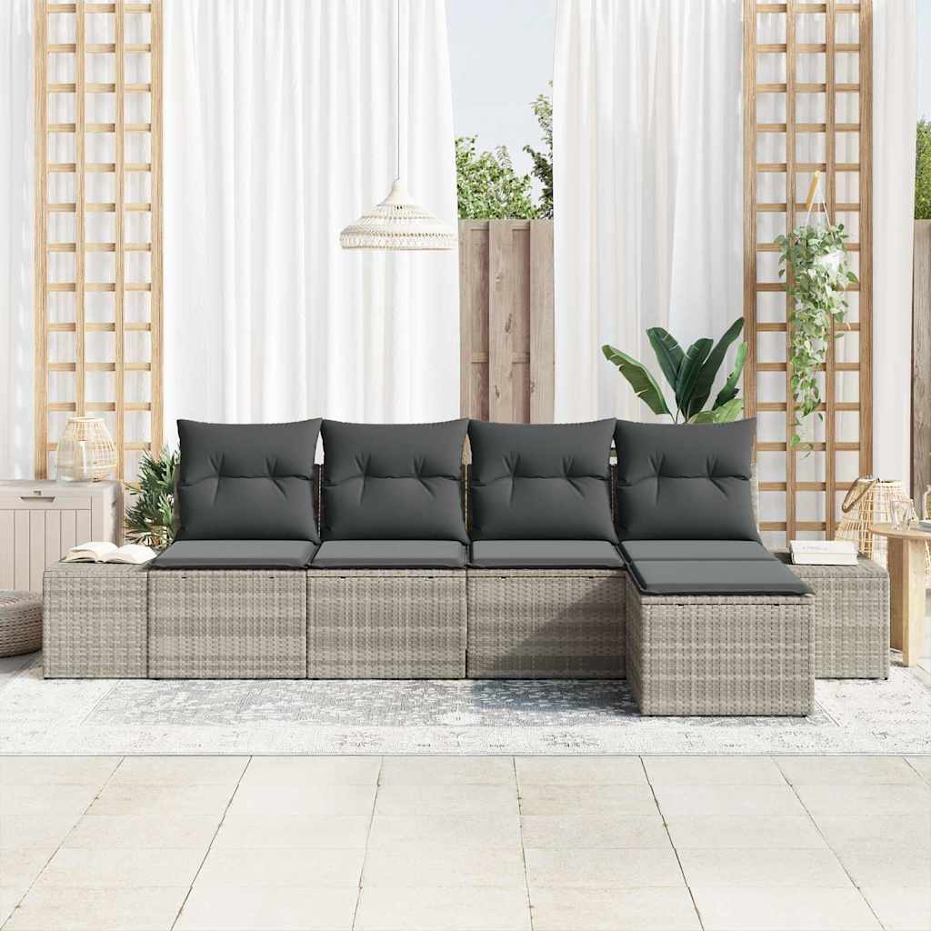 Set Divano da Giardino 5 pz Grigio chiaro polyrattan