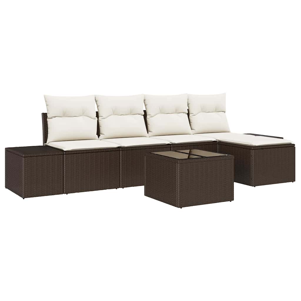 Set Divano da Giardino 5 pz Marrone e Crema polyrattan