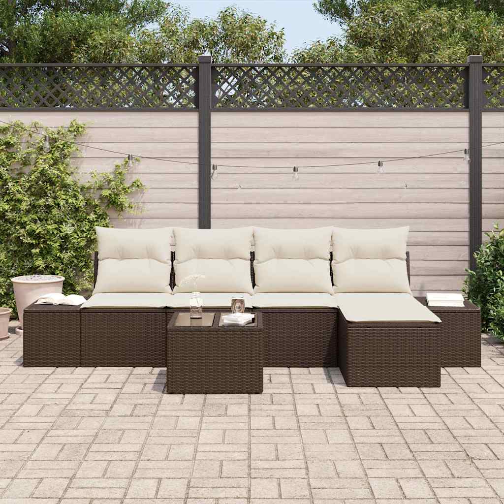 Set Divano da Giardino 5 pz Marrone e Crema polyrattan