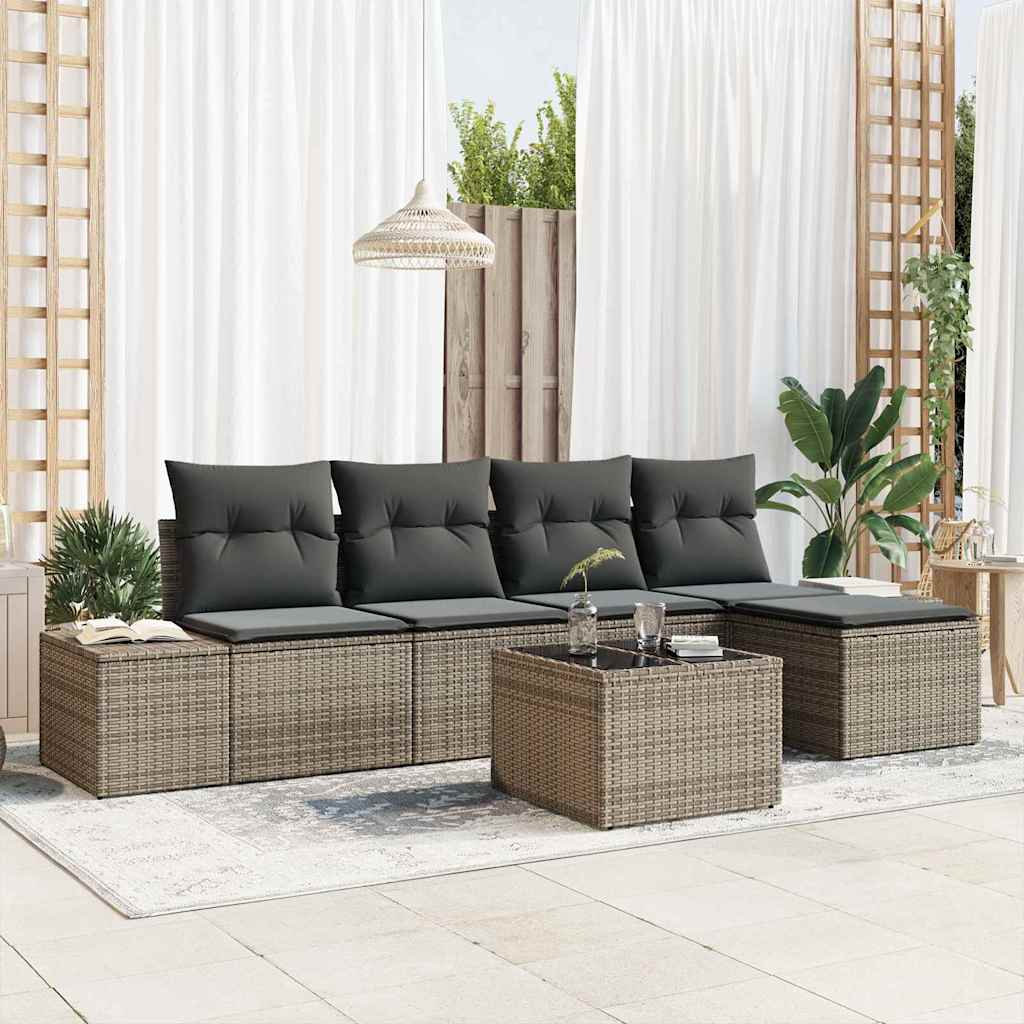 Set Divano da Giardino 5 pz Grigio chiaro polyrattan