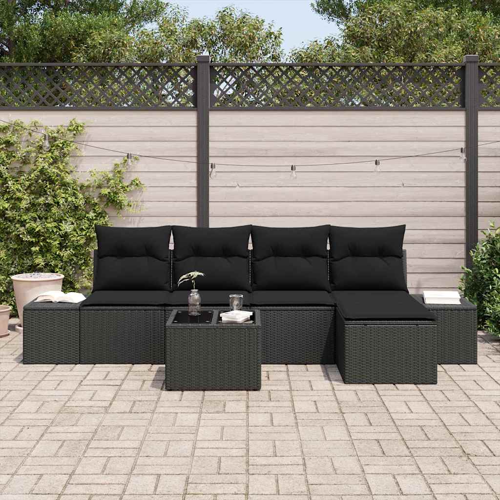 Set Divano da Giardino 5 pz Nero polyrattan