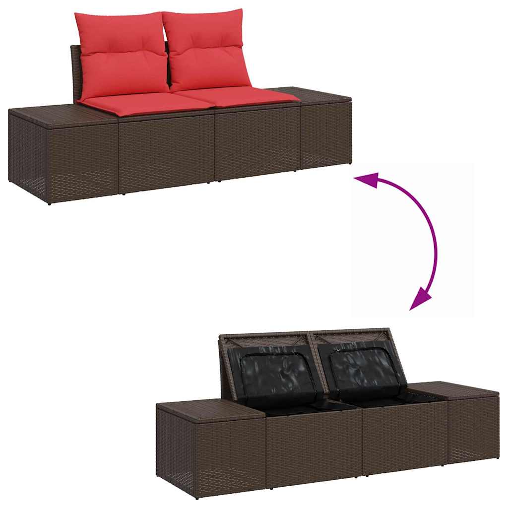 Set Divano da Giardino 5 pz Marrone e Rosso polyrattan