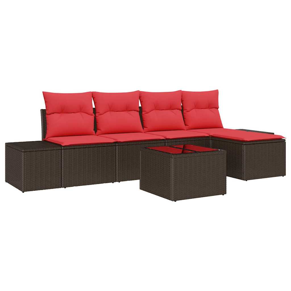 Set Divano da Giardino 5 pz Marrone e Rosso polyrattan