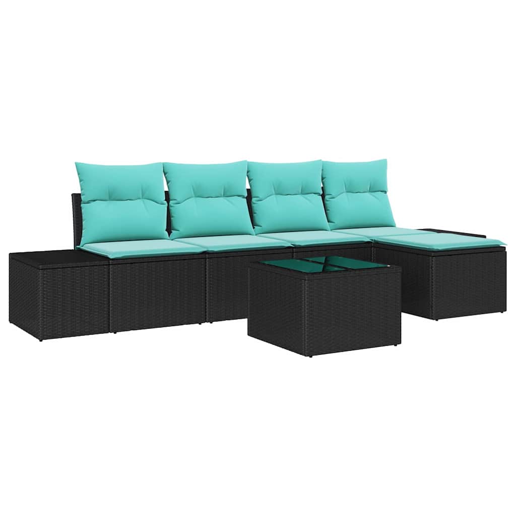 Set Divano da Giardino 5 pz Nero e Turchese polyrattan