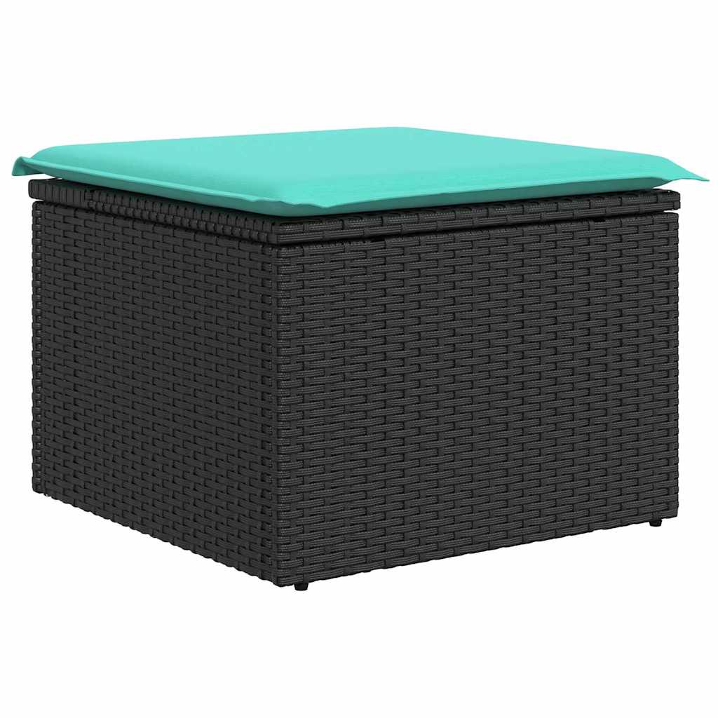 Set Divano da Giardino 5 pz Nero e Turchese polyrattan