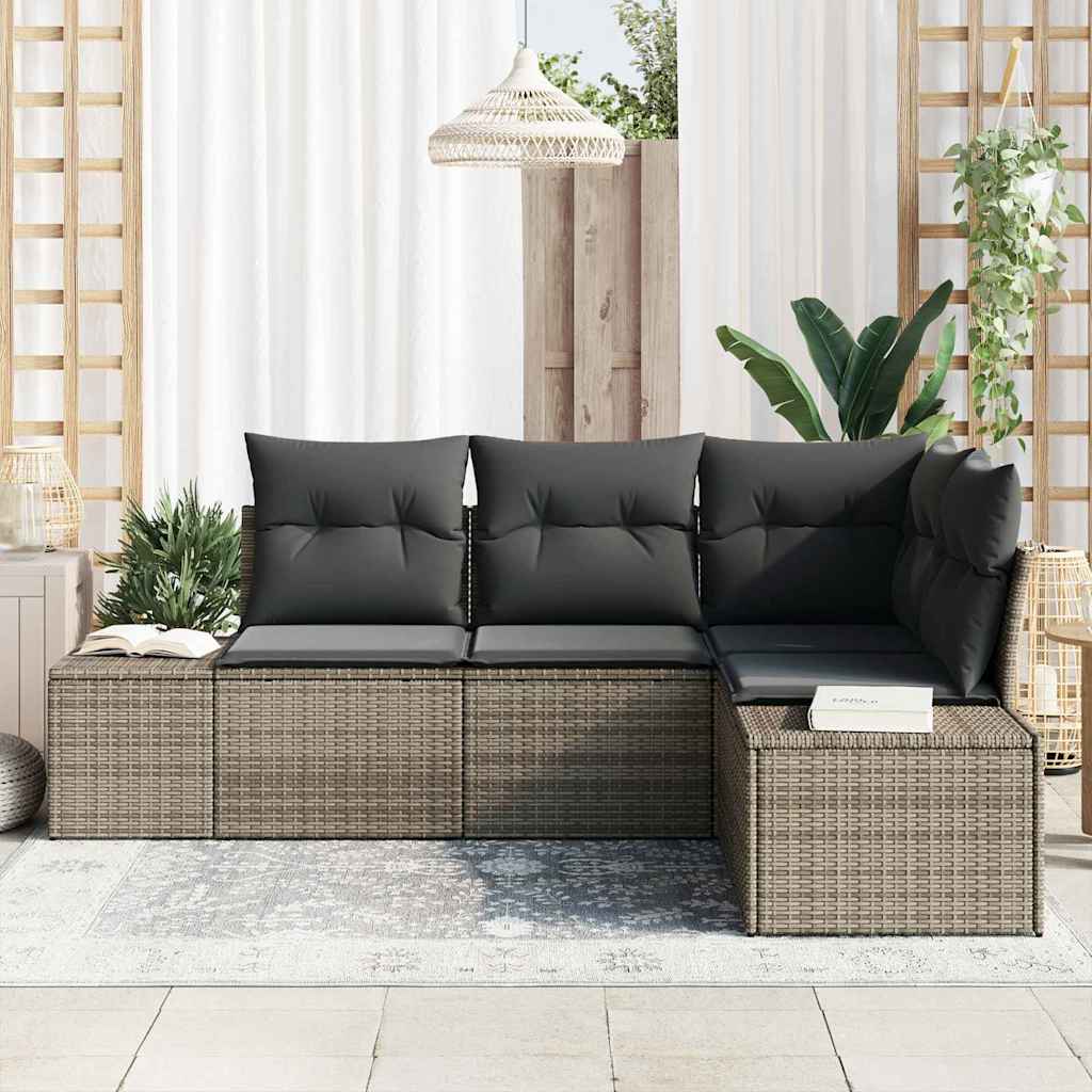 Set Divano da Giardino 4 pz Grigio polyrattan