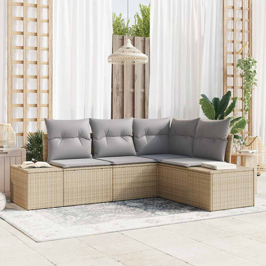 Set Divano da Giardino 4 pz Beige e Grigio Chiaro polyrattan