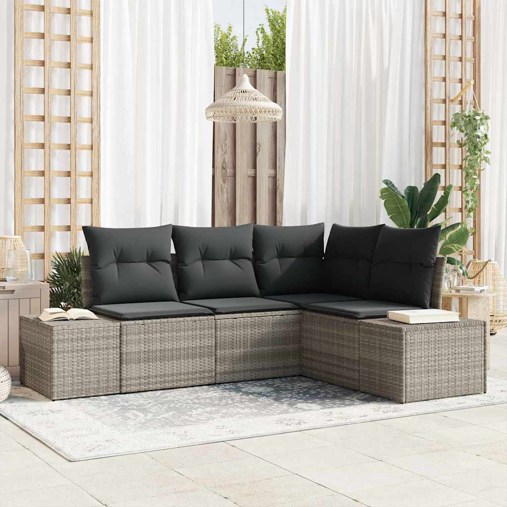 Set Divano da Giardino 4 pz Grigio chiaro polyrattan