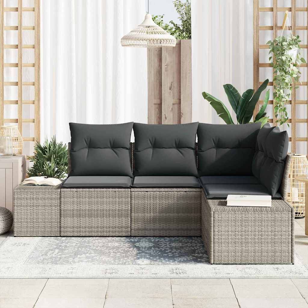 Set Divano da Giardino 4 pz Grigio chiaro polyrattan