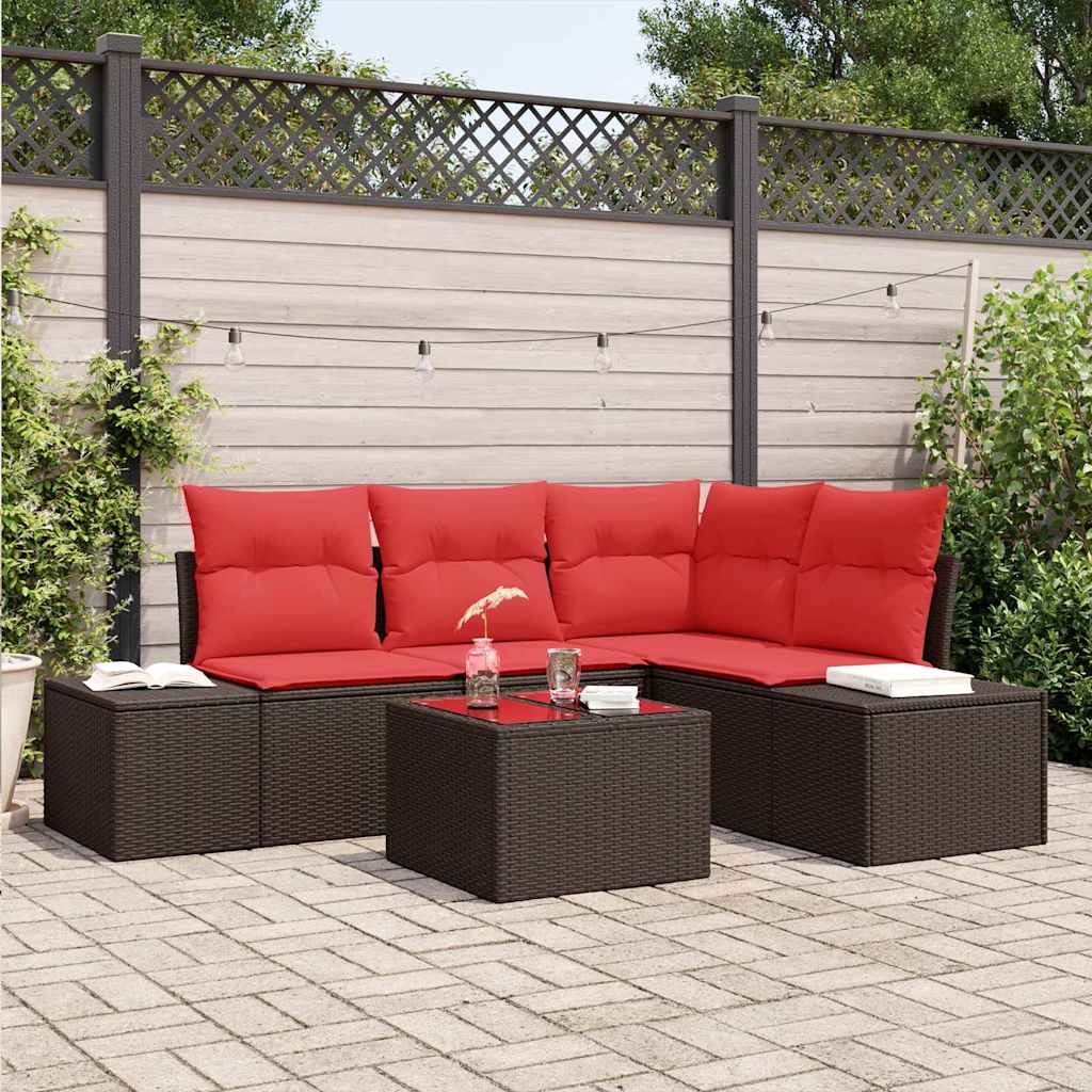 Set Divano da Giardino Marrone e Rosso polyrattan