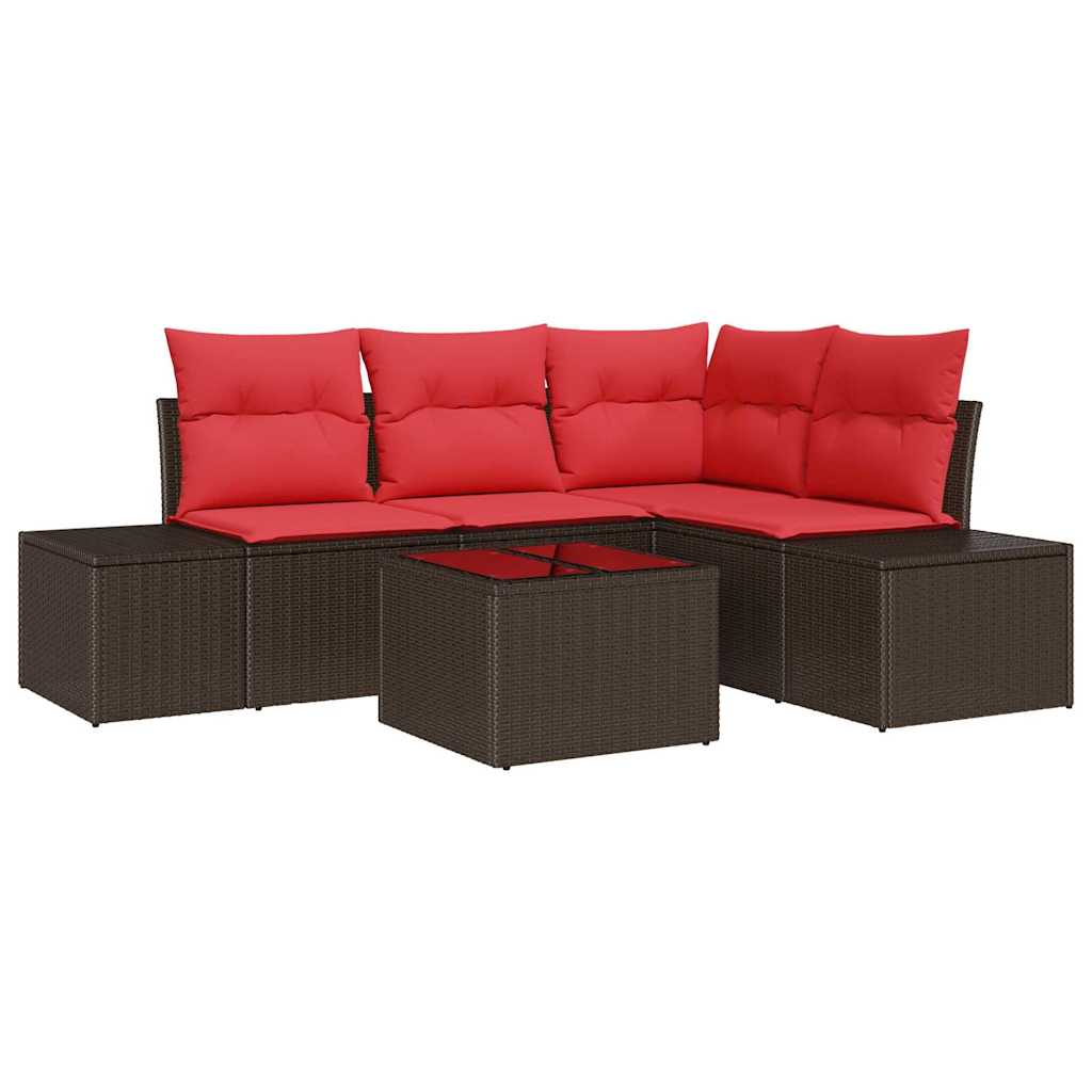 Set Divano da Giardino Marrone e Rosso polyrattan