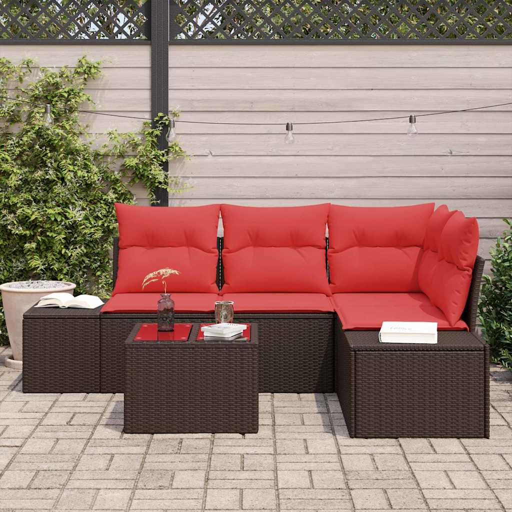 Set Divano da Giardino Marrone e Rosso polyrattan