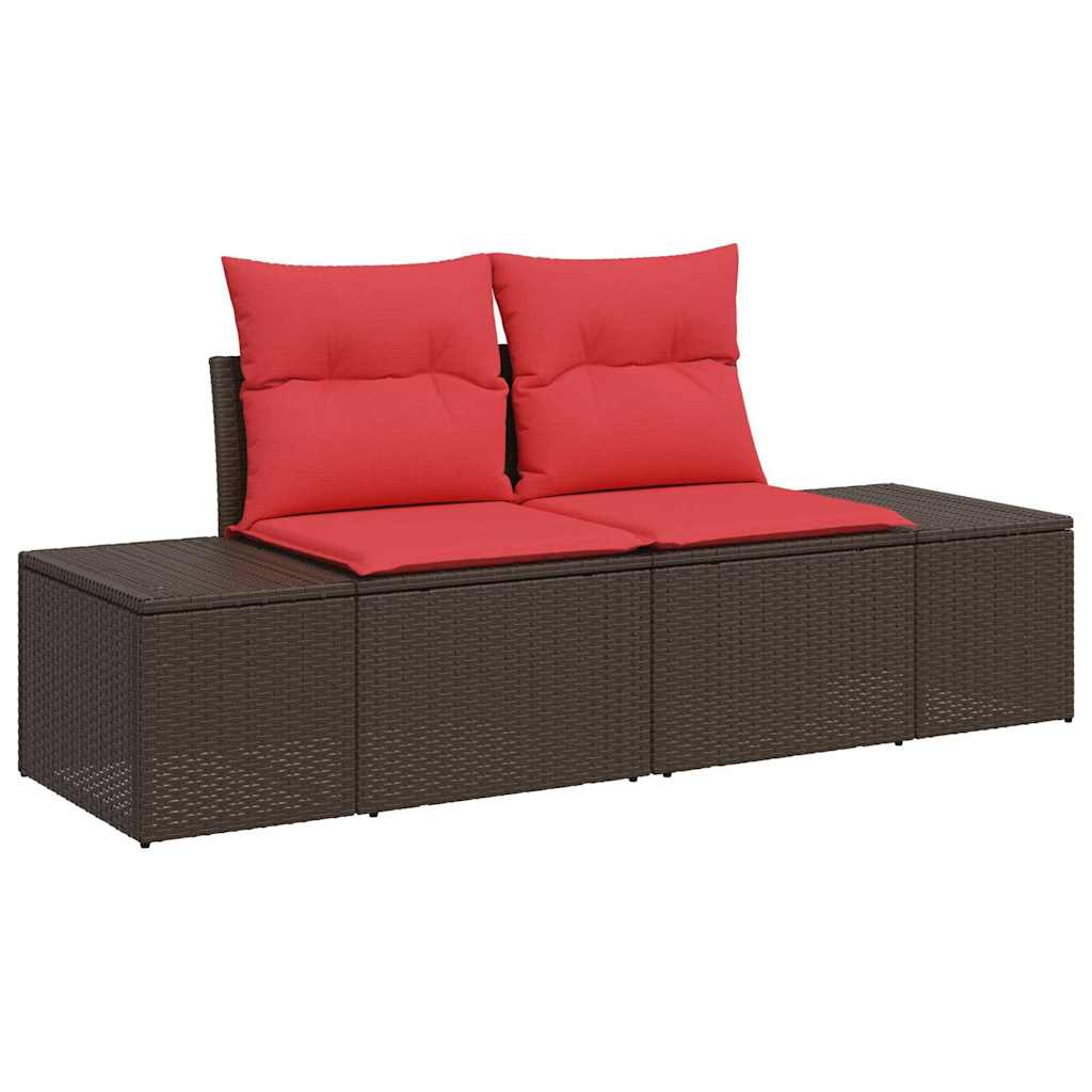 Set Divano da Giardino Marrone e Rosso polyrattan