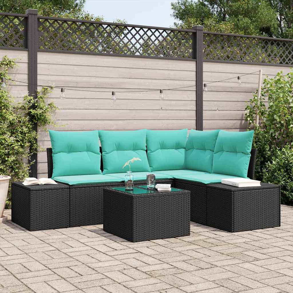 Set Divano da Giardino Nero e Turchese polyrattan