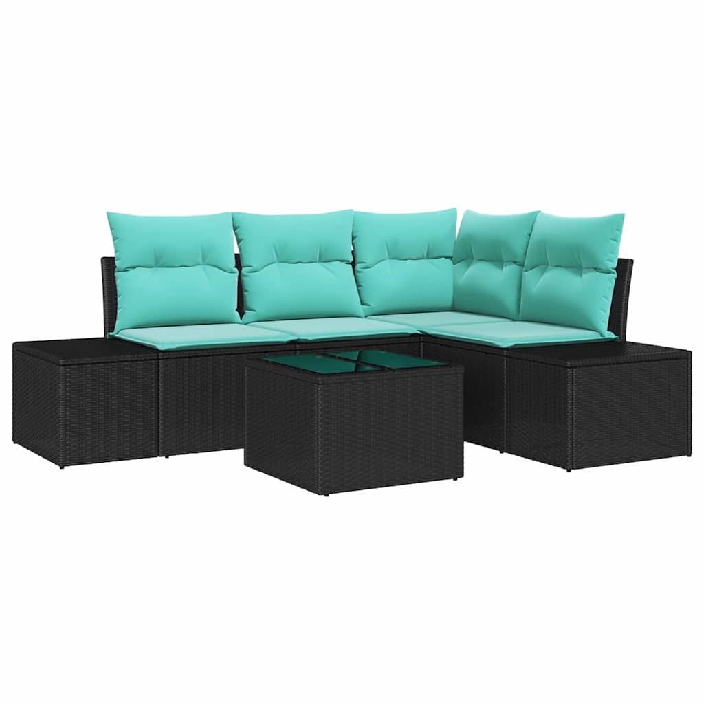 Set Divano da Giardino Nero e Turchese polyrattan