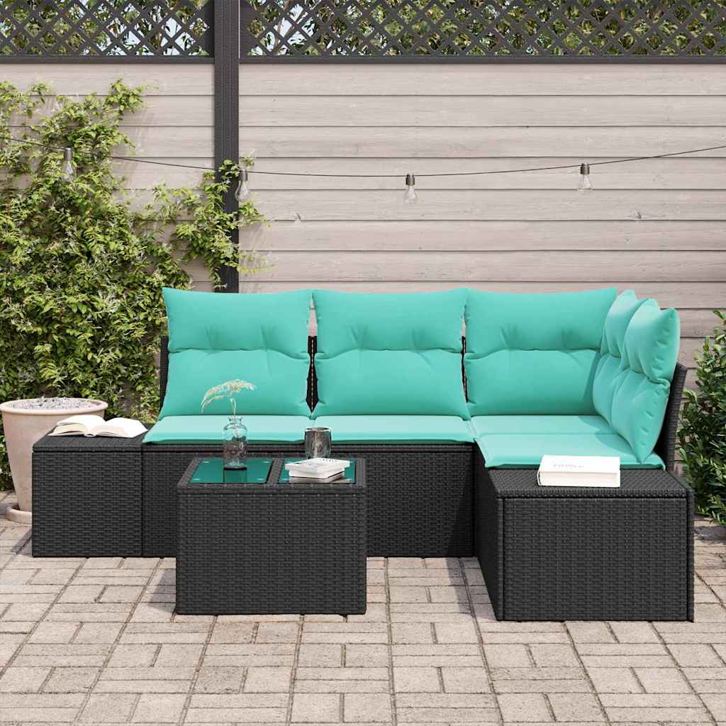 Set Divano da Giardino Nero e Turchese polyrattan