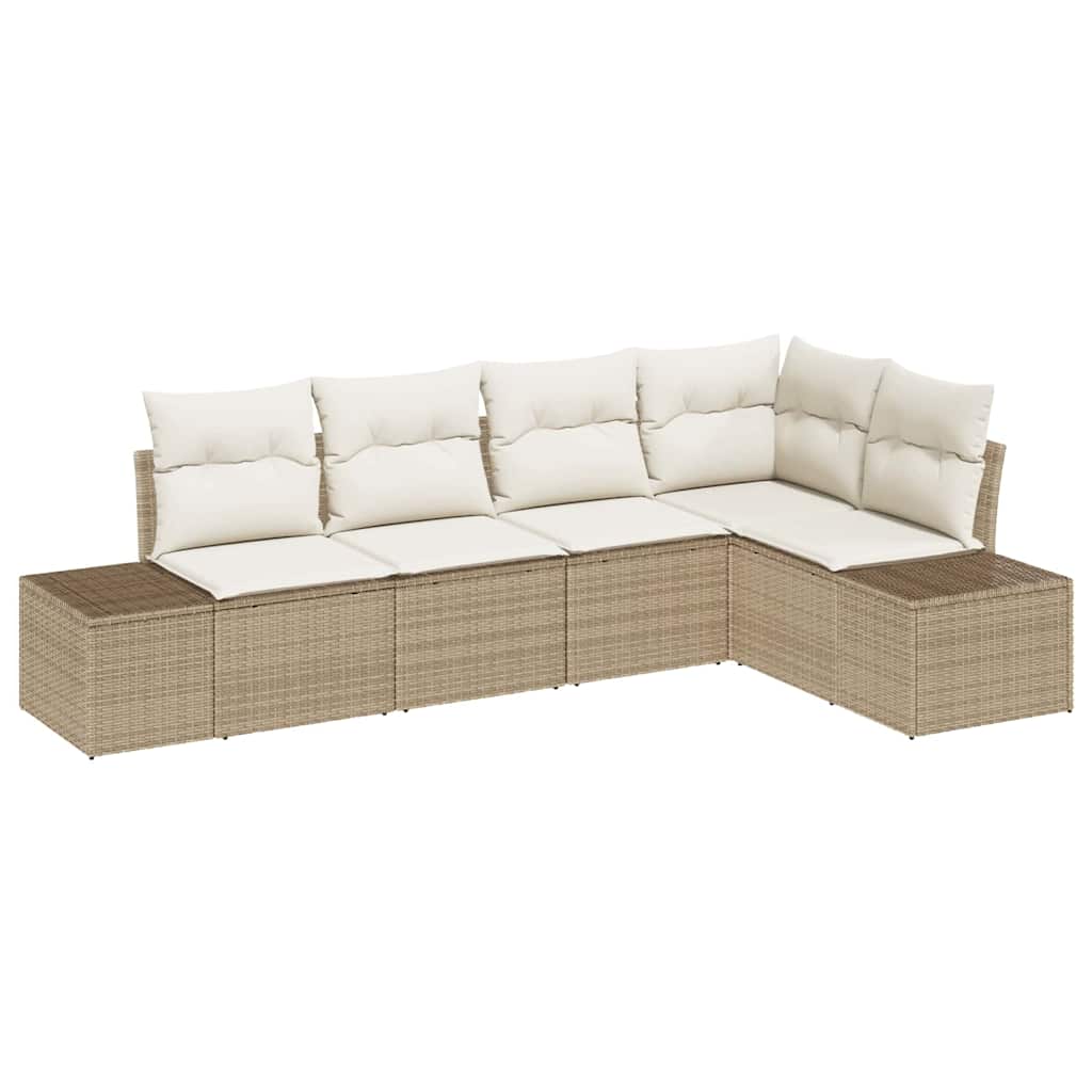 Set Divano da Giardino 5 pz Beige e Crema polyrattan