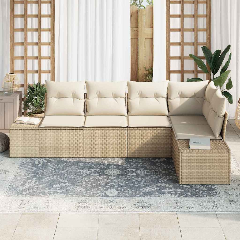 Set Divano da Giardino 5 pz Beige e Crema polyrattan