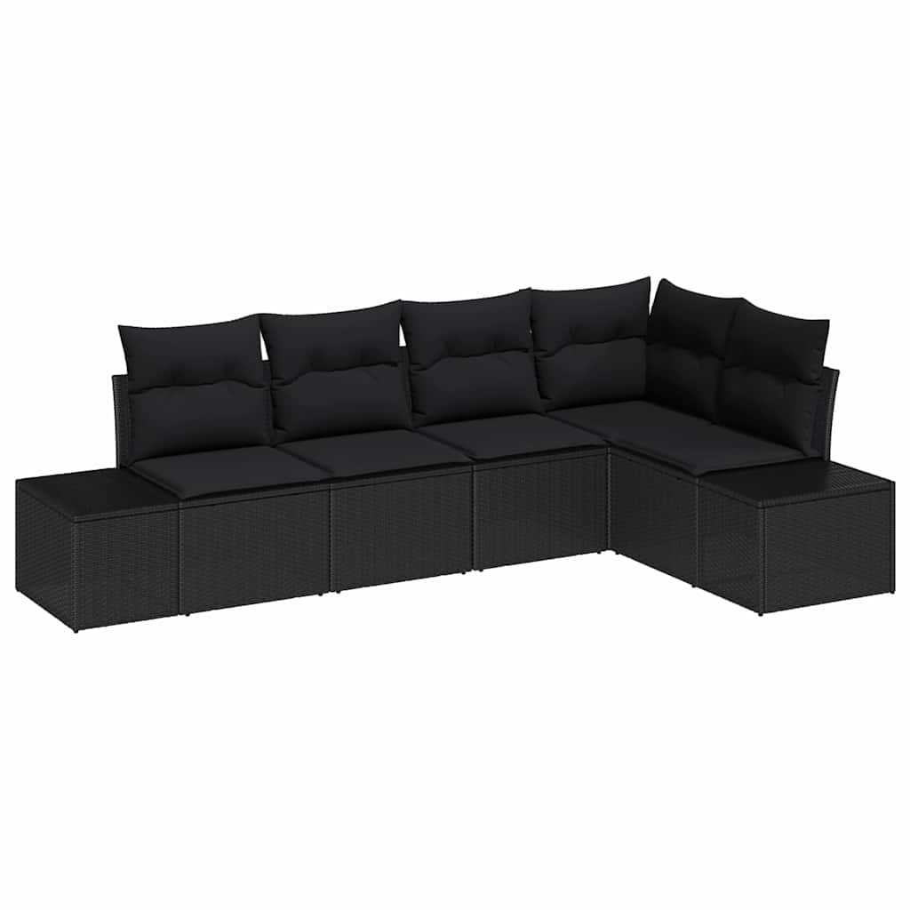 Set Divano da Giardino 5 pz Nero polyrattan