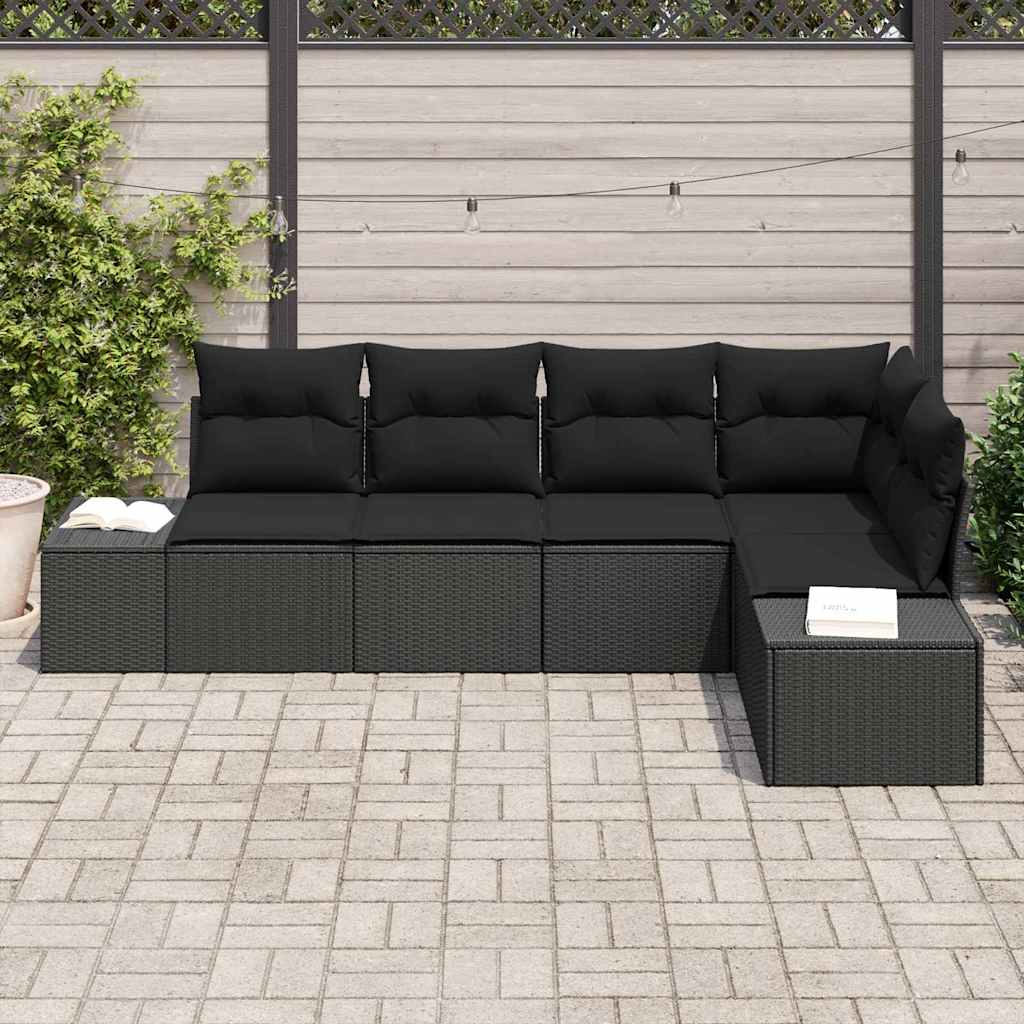 Set Divano da Giardino 5 pz Nero polyrattan