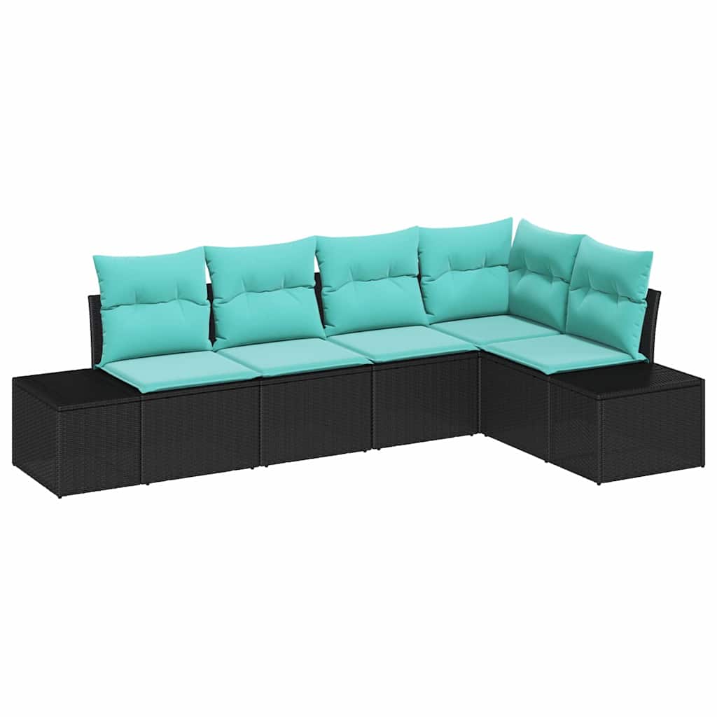 Set Divano da Giardino 5 pz Nero e Turchese polyrattan